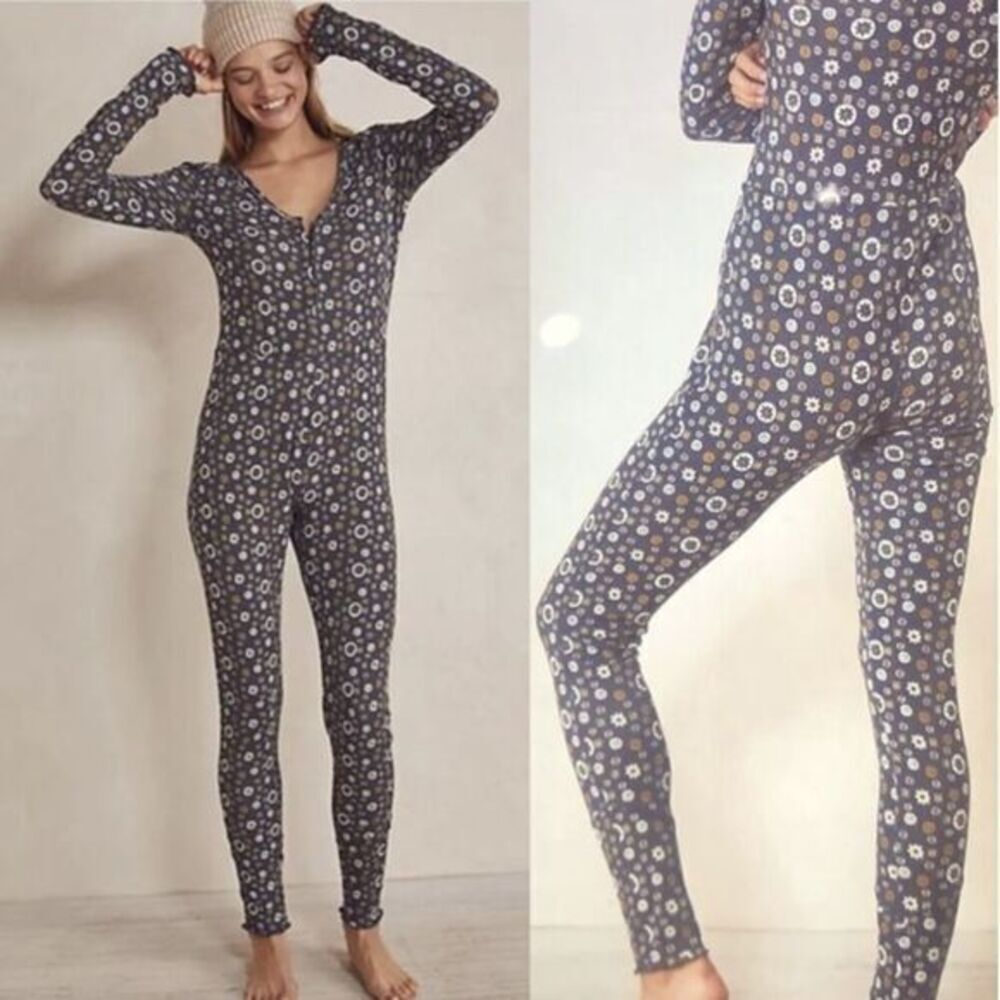 NEW Free People Intimately Home Alone Long John pajamas, M